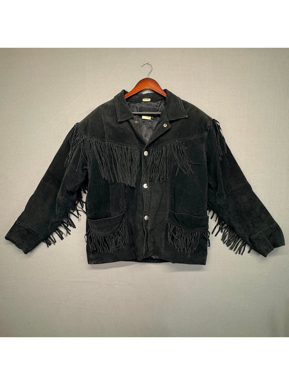 Saxony Black Leather Fringe Jacket Men's Large See description